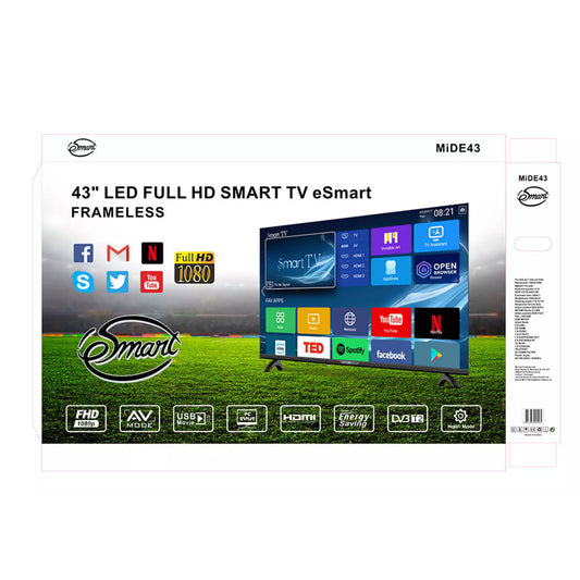 ESMART Smart TV Frameless FHD, 43", 1920 x 1080, Preto