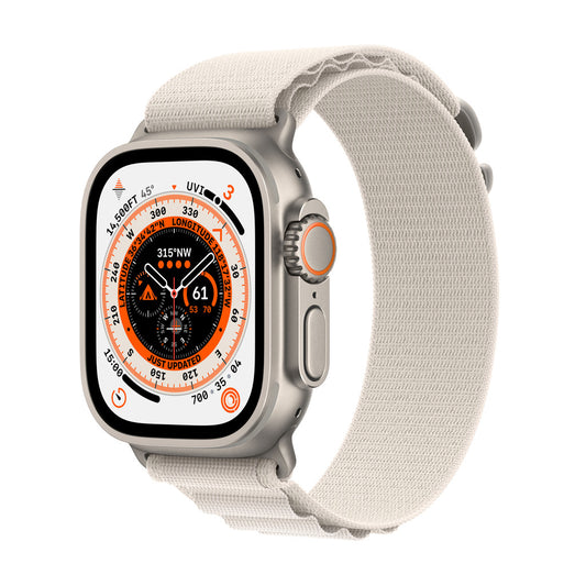 Apple Watch Ultra GPS + Cellular, 49mm Titanium Case with Starlight Alpine Loop - Medium