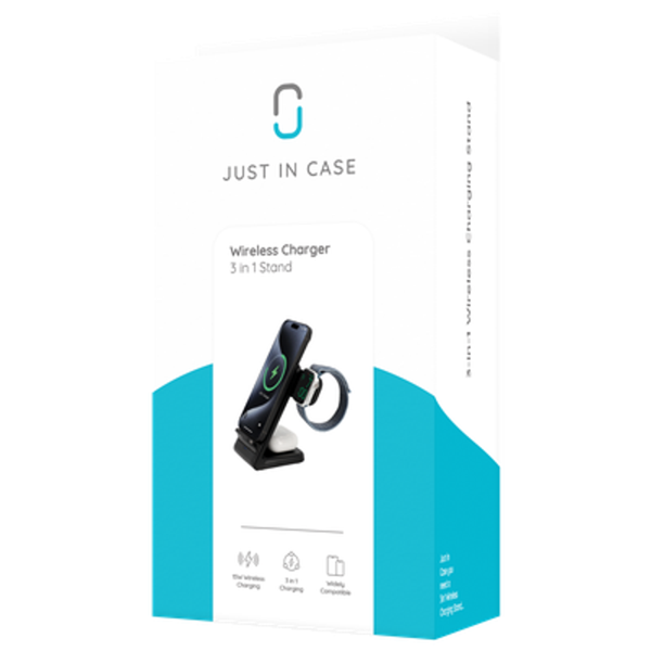 Just in Case 3 em 1 Wireless Charger Stand 15W - Preto