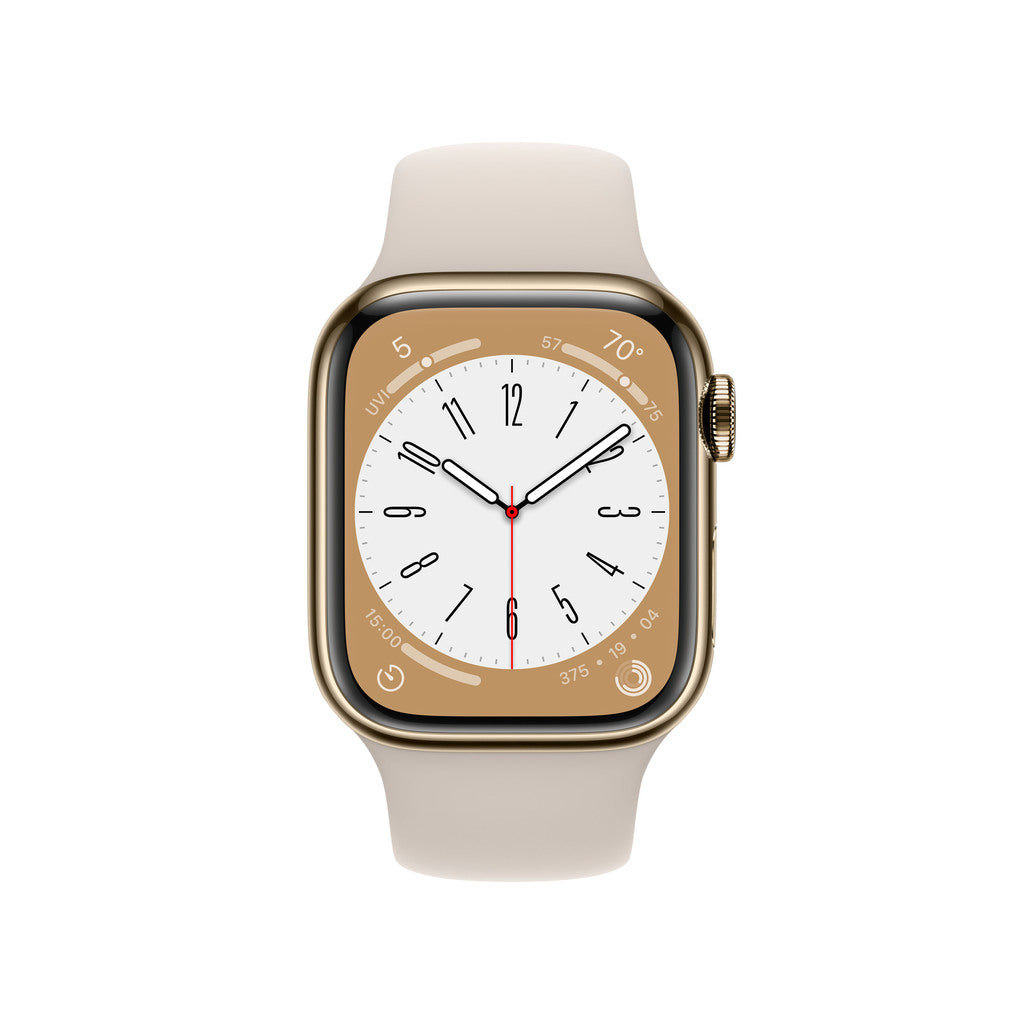 Apple Watch Series 8 GPS + Cellular 41mm Gold Stainless Steel Case with Starlight Sport Band - Regular