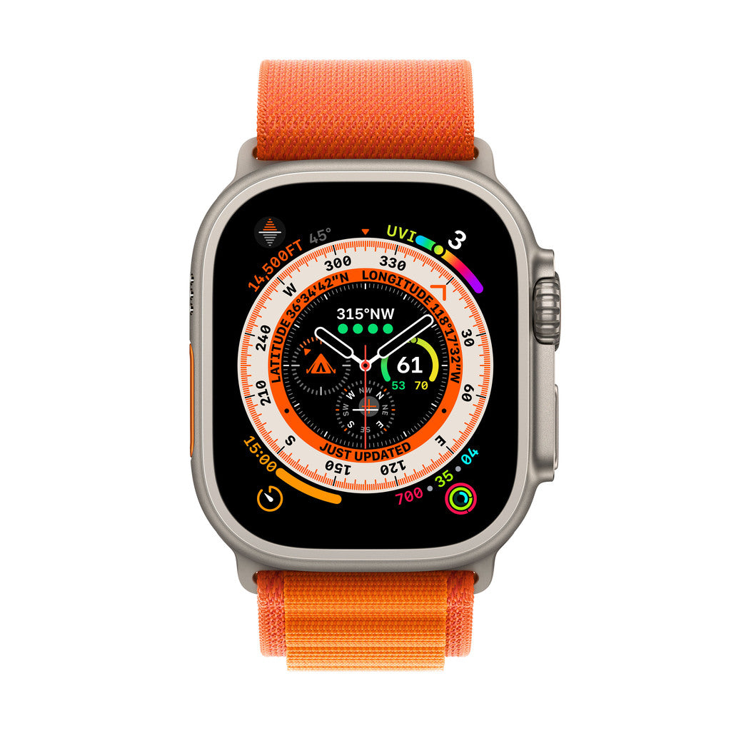 Apple Watch Ultra GPS + Cellular, 49mm Titanium Case with Orange Alpine Loop - Large