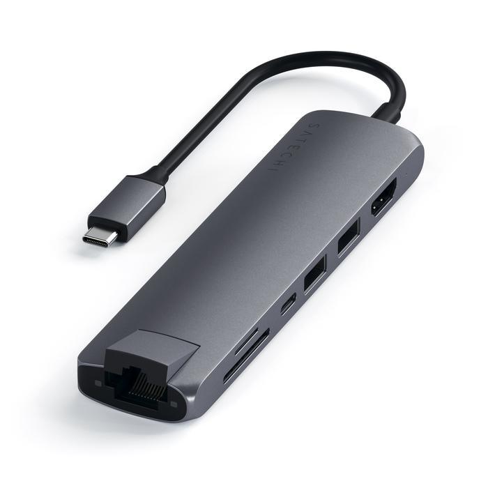 Satechi - Adaptador USB-C Slim Multiportas c/ Ethernet (Cinzento Sideral)