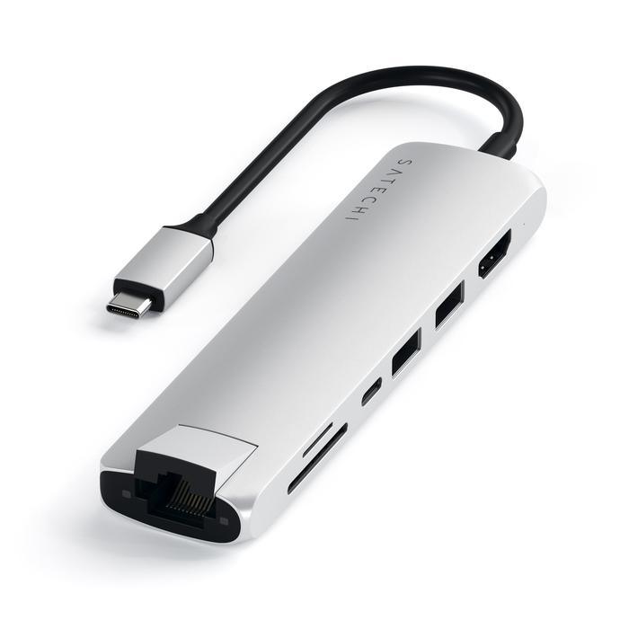 Satechi - Adaptador USB-C Slim Multiportas c/ Ethernet (Prateado)