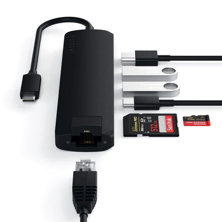 Satechi - Adaptador USB-C Slim Multiportas c/ Ethernet (Preto)